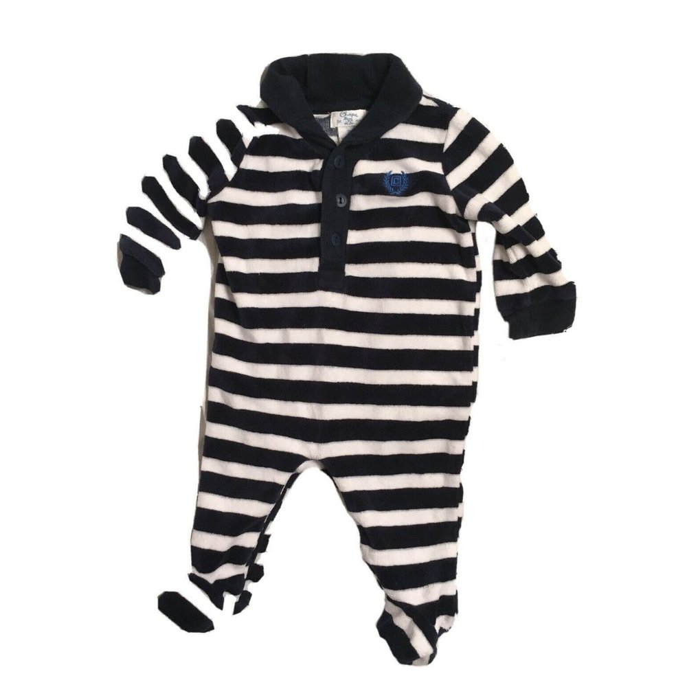 CHAPS Navy & White Striped One Piece, Snap Closure, 3 Months